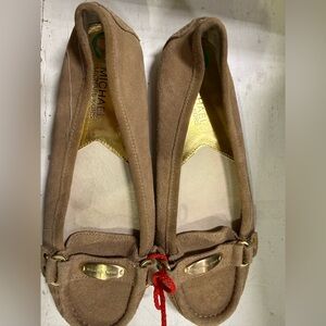 Michael Kors Tan Suede Loafers with Gold Accents